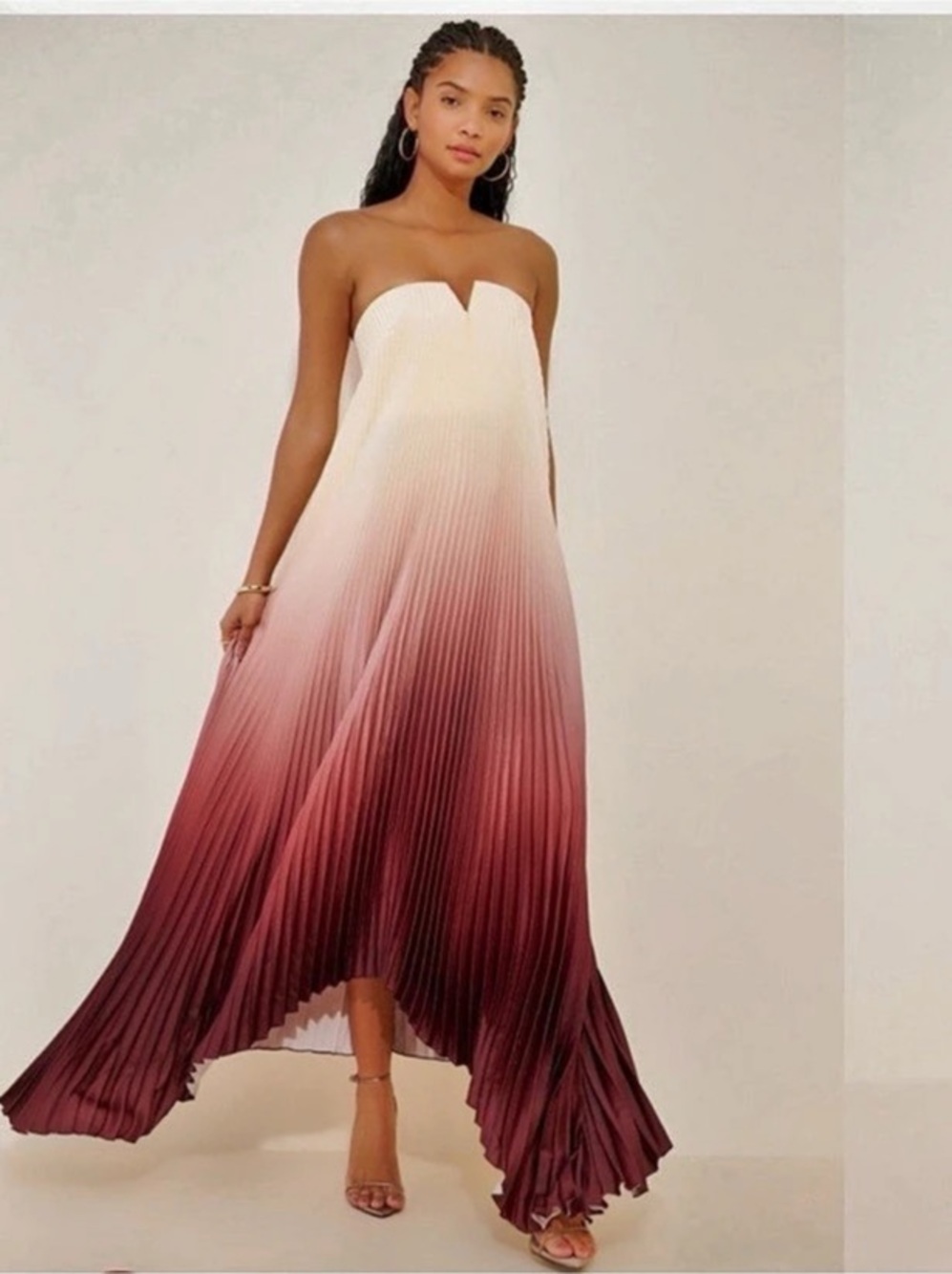 L'IDEE Black Tie Gown Pleated Ombre Size 4 Strapless Pleated